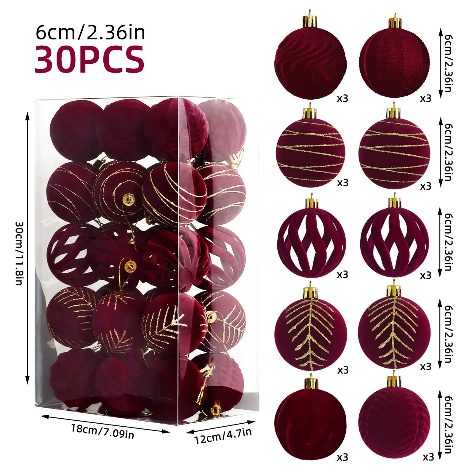6cm 30 Christmas Decorations Electroplated Plastic Painted Ball Christmas Ball Set Round Ball Pendant