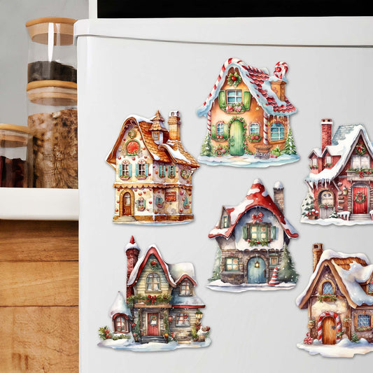 Christmas Houses Decorative Eco Wood Magnets Set of 6 by G. Debrekht - Christmas Decor - 8090024G-S6
