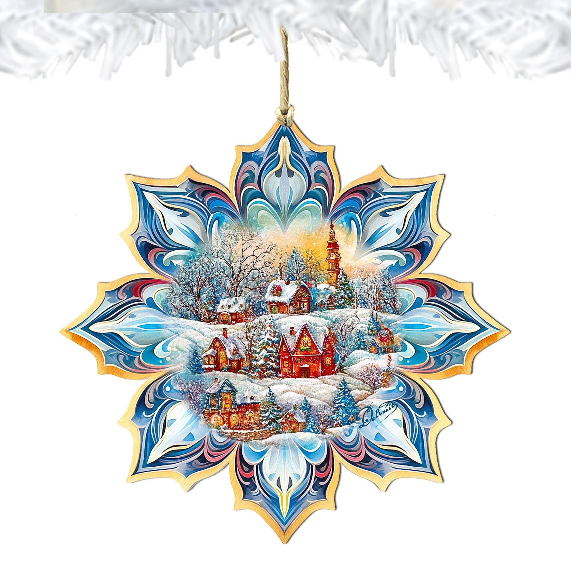 Winter Village Snowflake Wooden Ornaments by G. Debrekht - Christmas Decor - 8688418