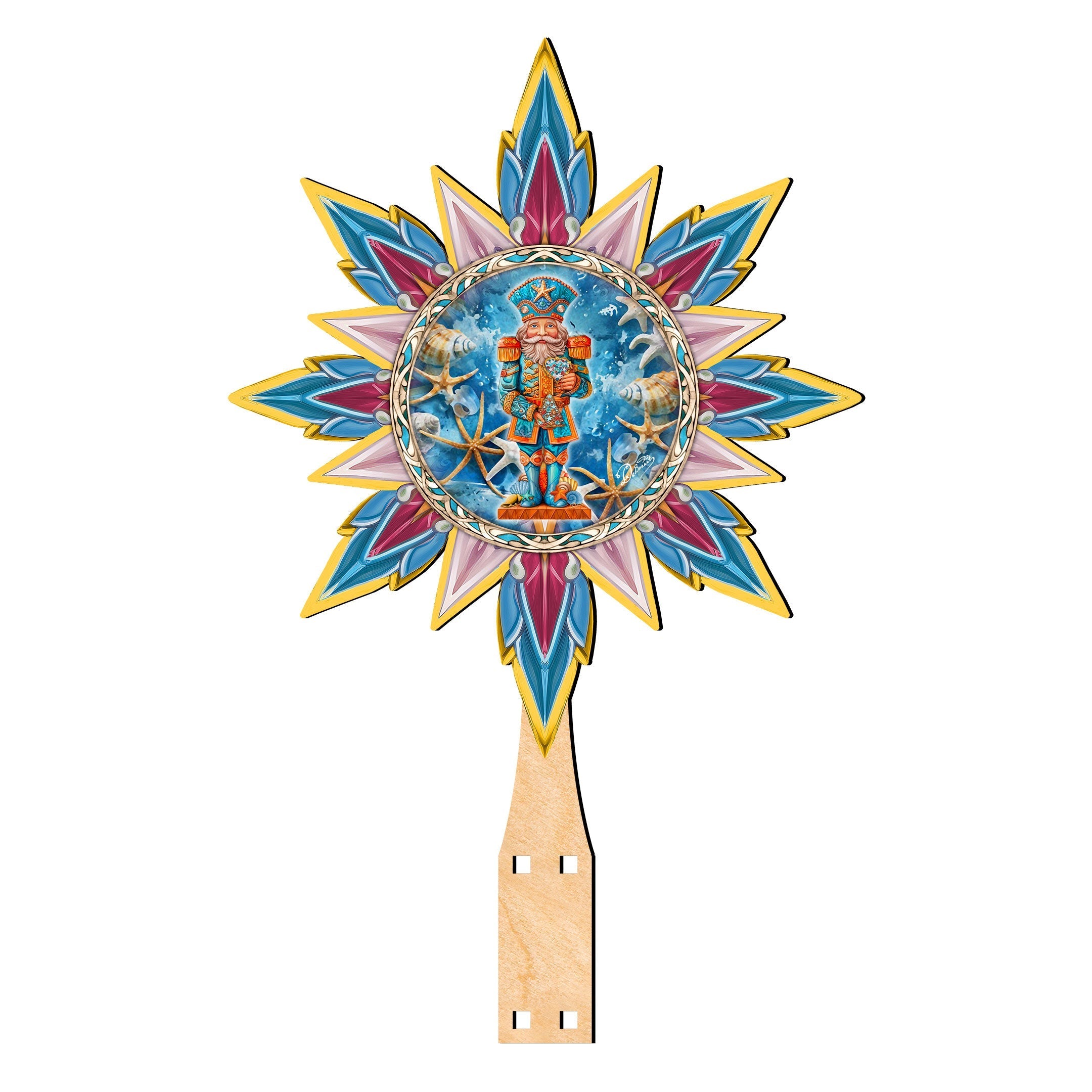 Coastal Nutcracker Tree Topper Wooden Decor by G. Debrekht - Coastal Holiday Decor - 895113