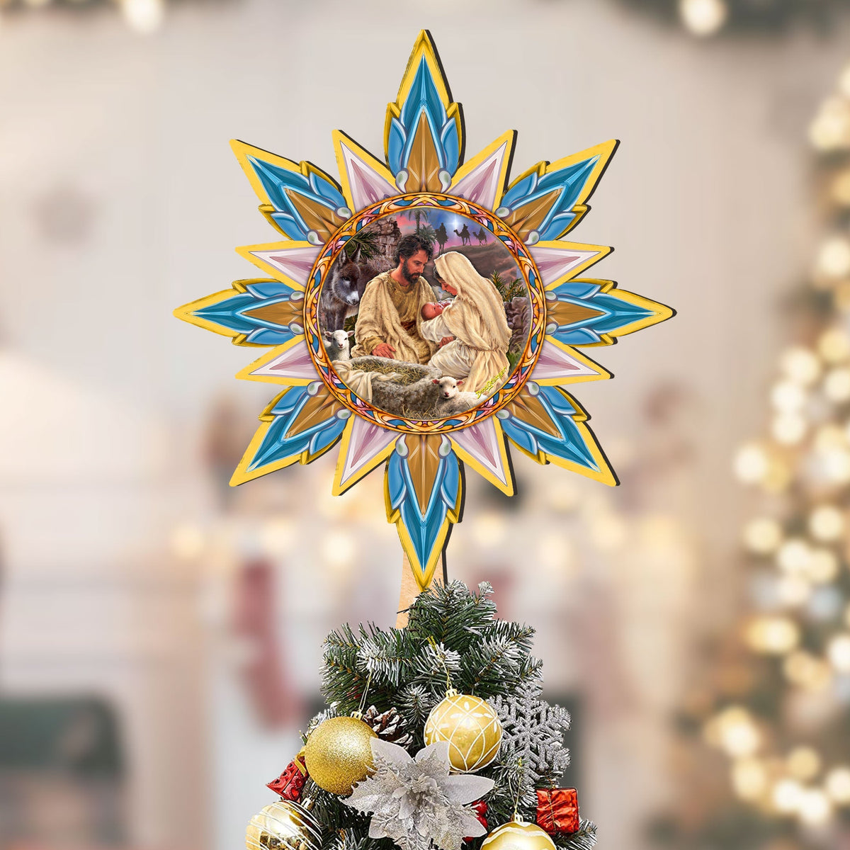 Nativity-themed Tree Topper Wooden Decor - Nativity Holiday Decor - Christmas Tree Topper