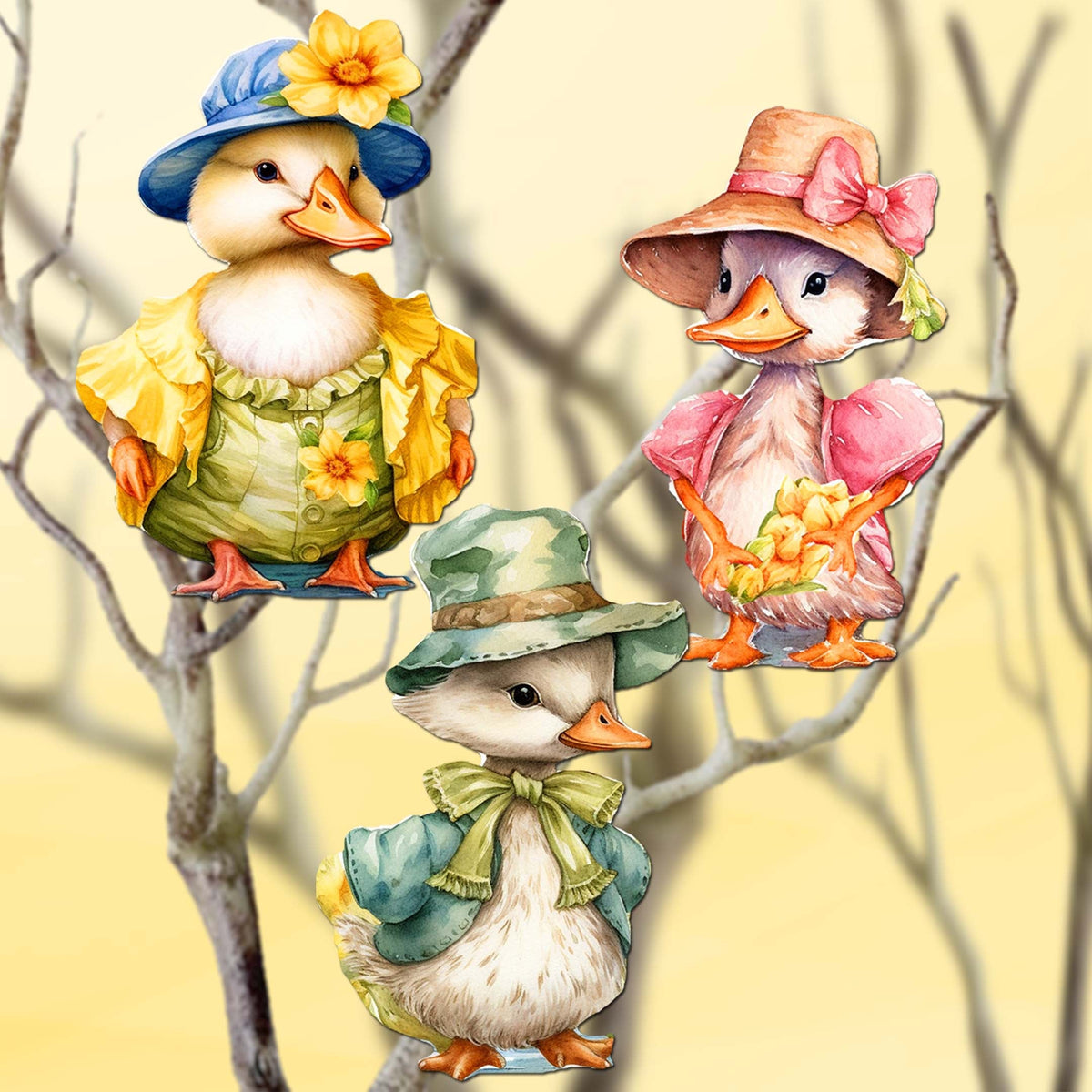 Easter Ducks Clip-On Eco Wood Decorative Ornaments Set of 3 by G. Debrekht - Easter Decor - 8091043C-S3