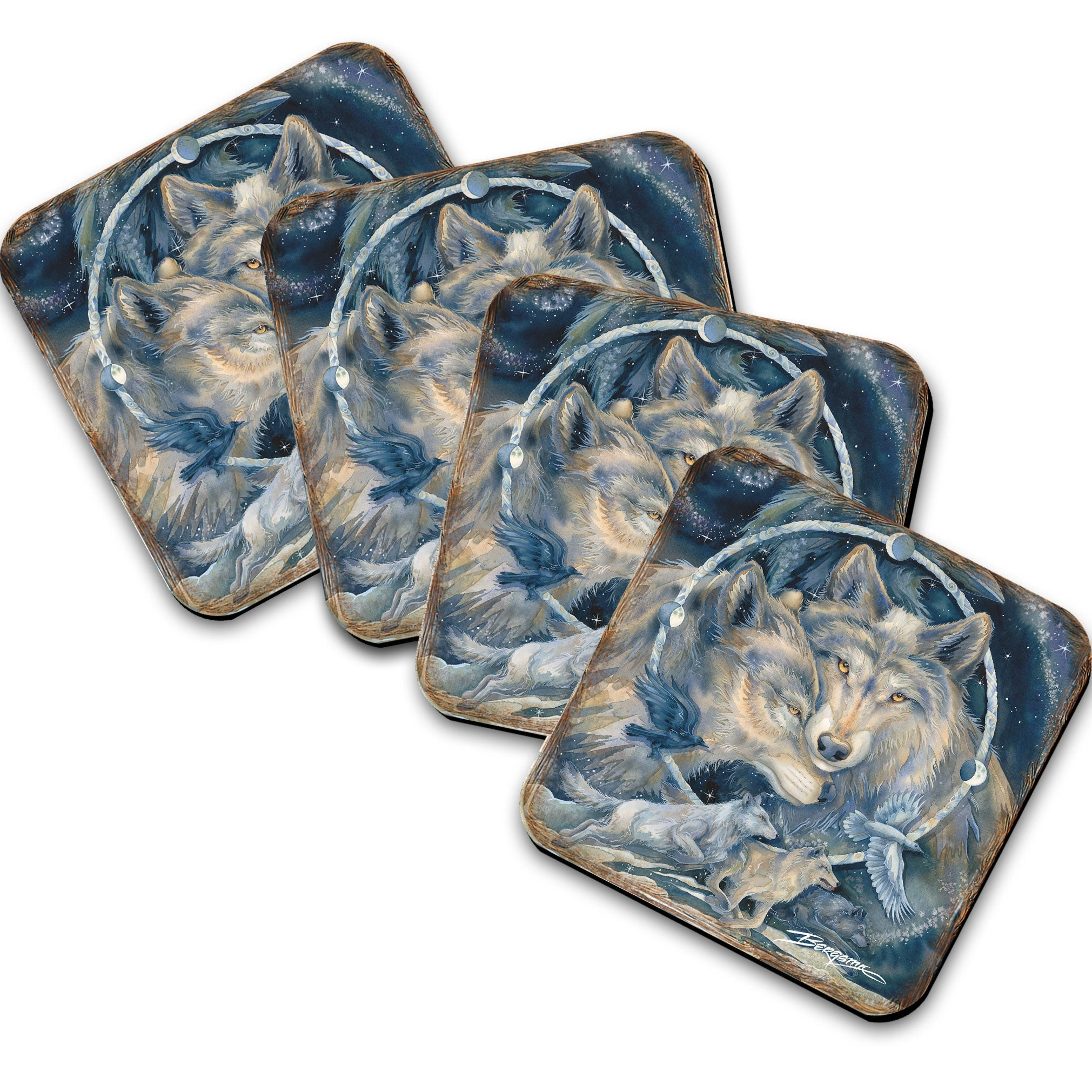 In Spirit I am Free Wooden Cork Coasters Gift Set of 4 by J. Bergsma - Wildlife Decor  - 8199471C-S4