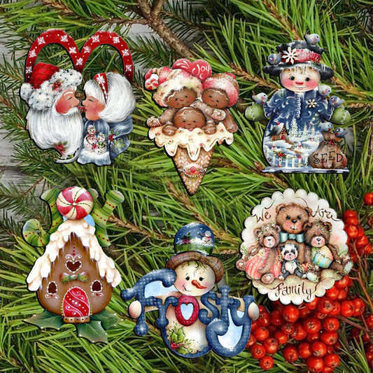 Merry Christmas  Clip-On Eco Wood Decorative Ornaments Set of 6 by Jamie Mills-Price - Christmas Decor - 8090136C-S6