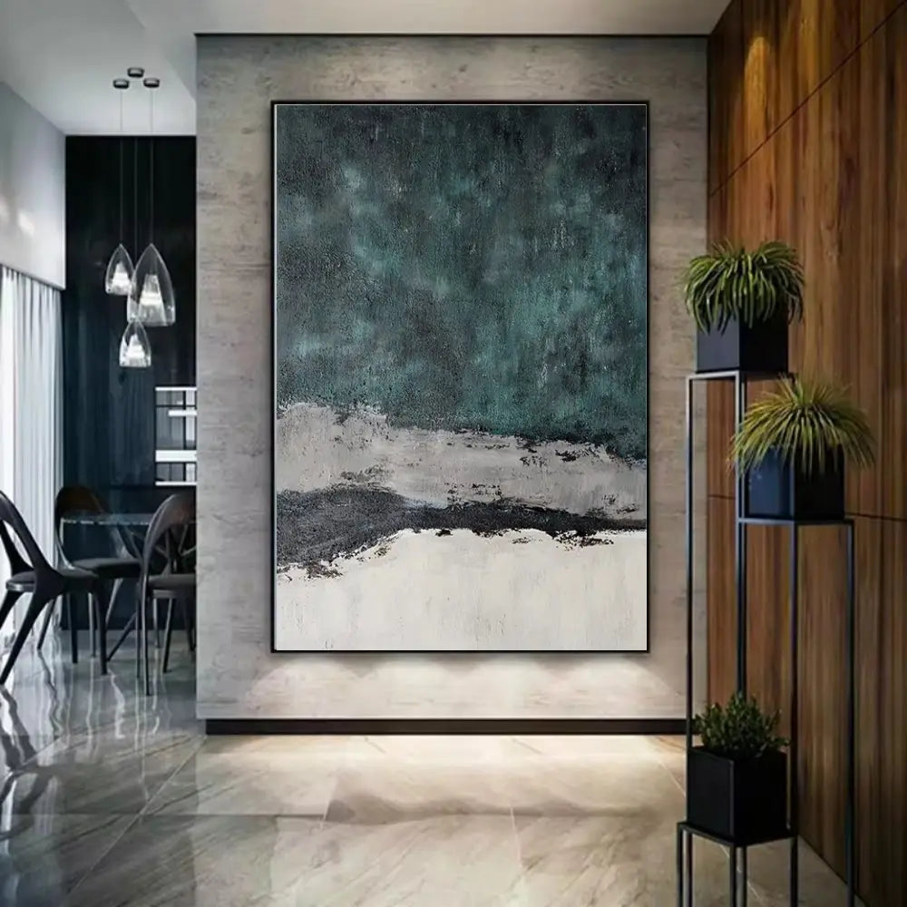 Green Textured Abstract Canvas Painting Wabi Sabi Art