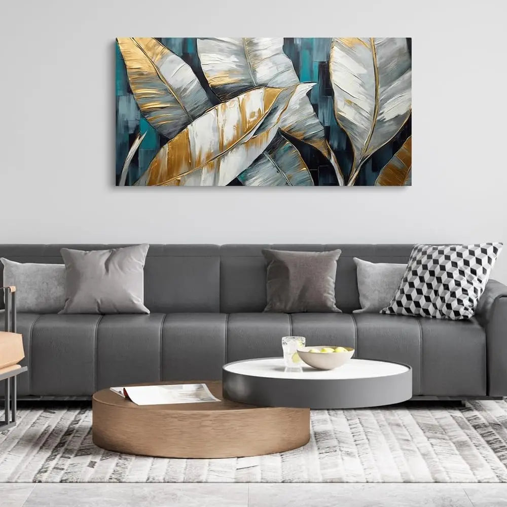 Abstract Golden Green Banana Leaf Canvas Art