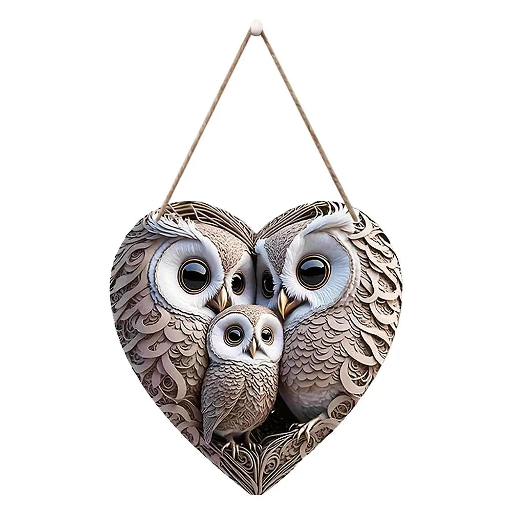Retro Wooden Owl Doorplate Family Hanging Decor