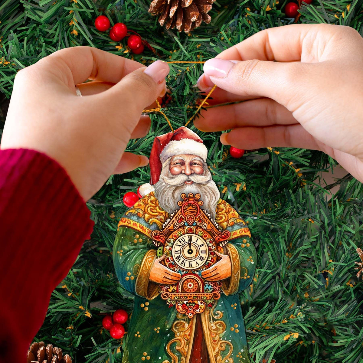 St. Nick's Magic Clock Wooden Ornaments by G. Debrekht - Christmas Santa Snowman Decor - 8691412