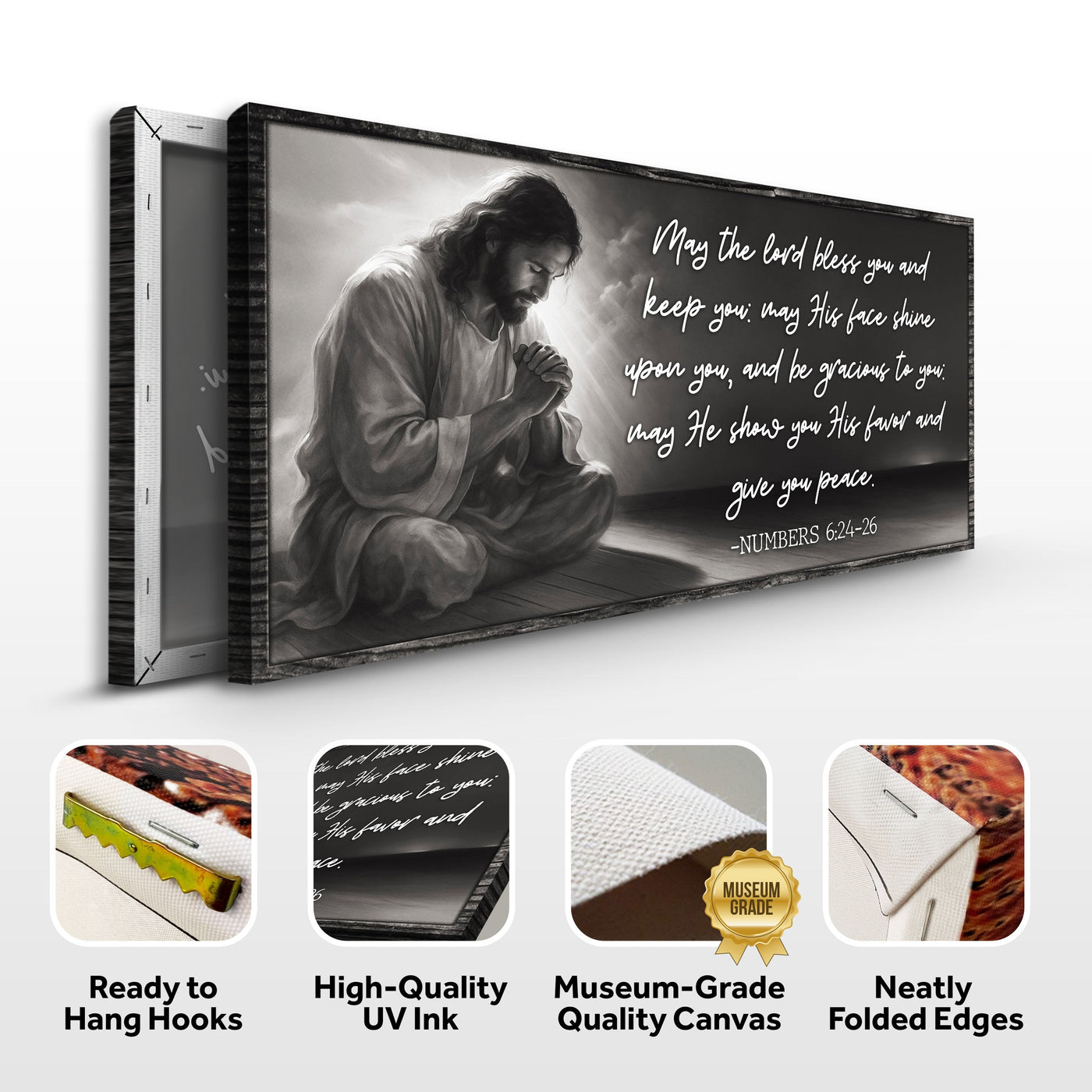 Canvas faith sign featuring Numbers 6:24-26 with "May The Lord Bless You" in elegant lettering by Tailored Canvases.