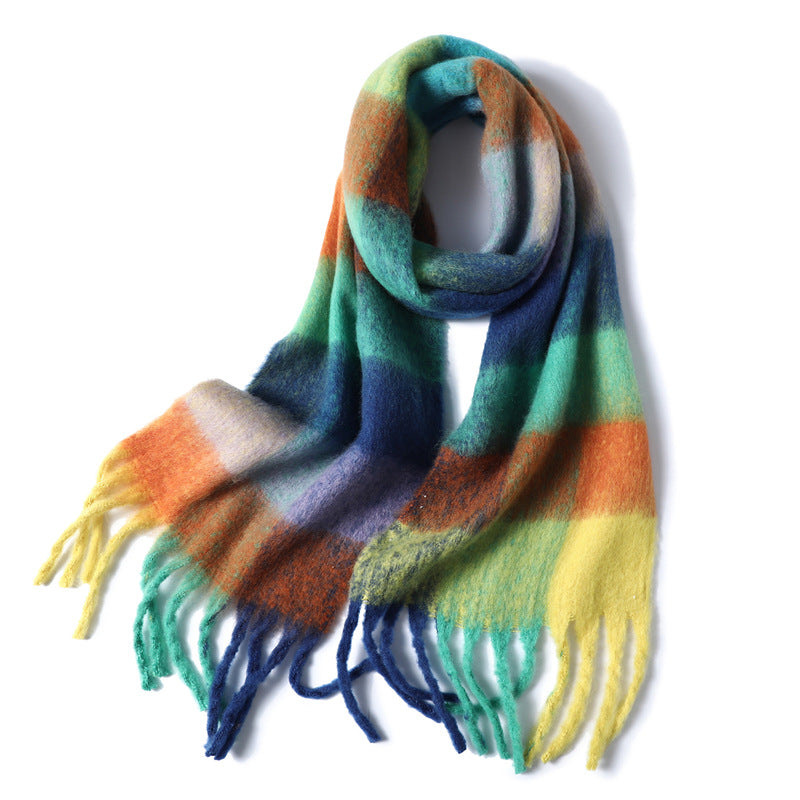 New Luxury Winter Soft Head Wraps Plaid Scarf Shawls Cashmere  Warm Cashmere Scarves Rainbow For Women