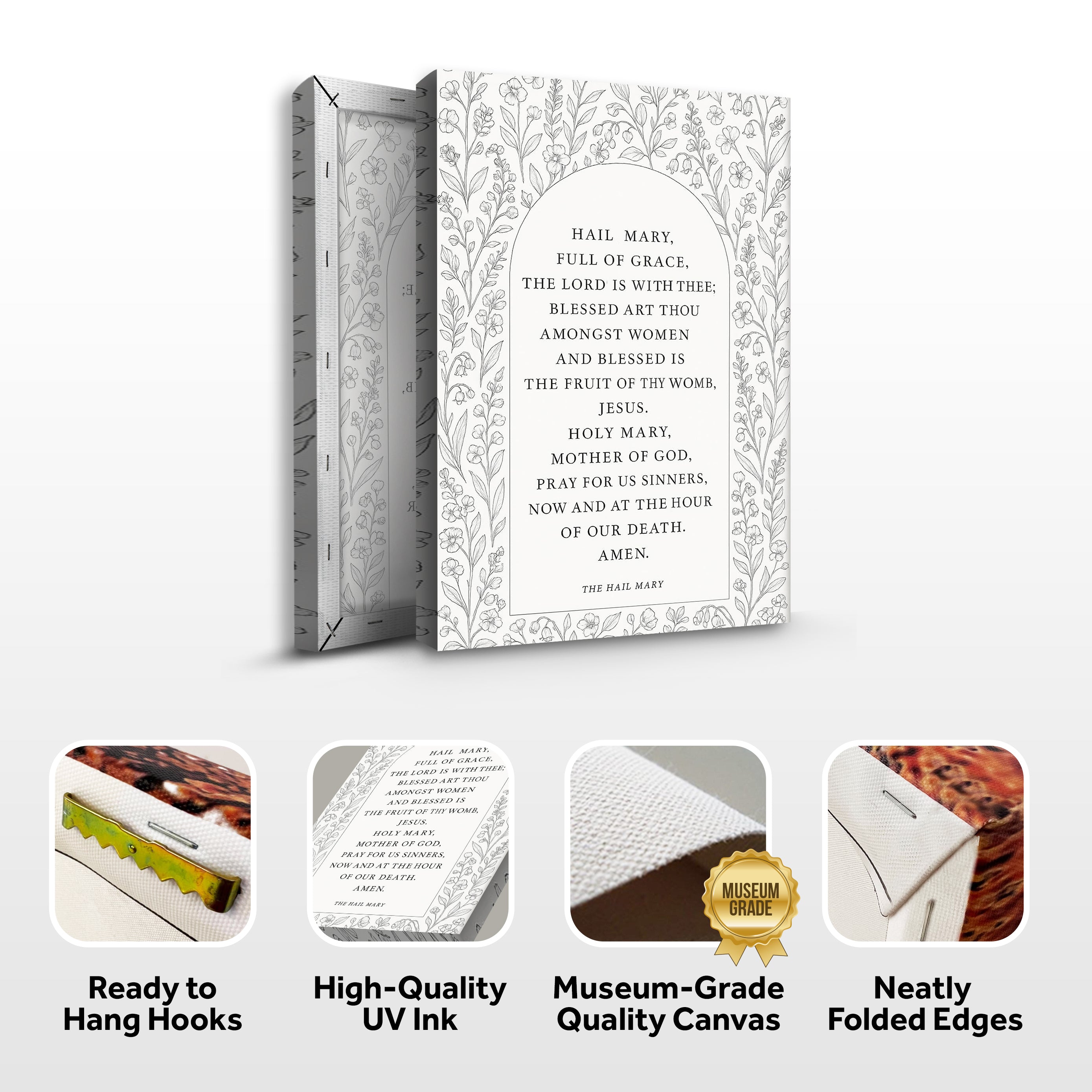 Canvas faith sign featuring "The Hail Mary" religious message by Tailored Canvases, displayed on a neutral background.