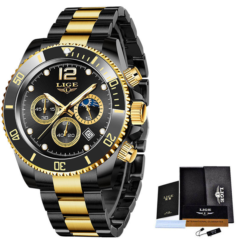 Multifunctional Mens Business Watch Luxury Military Quartz Stainless Steel Round Analog Wrist Watch For Men