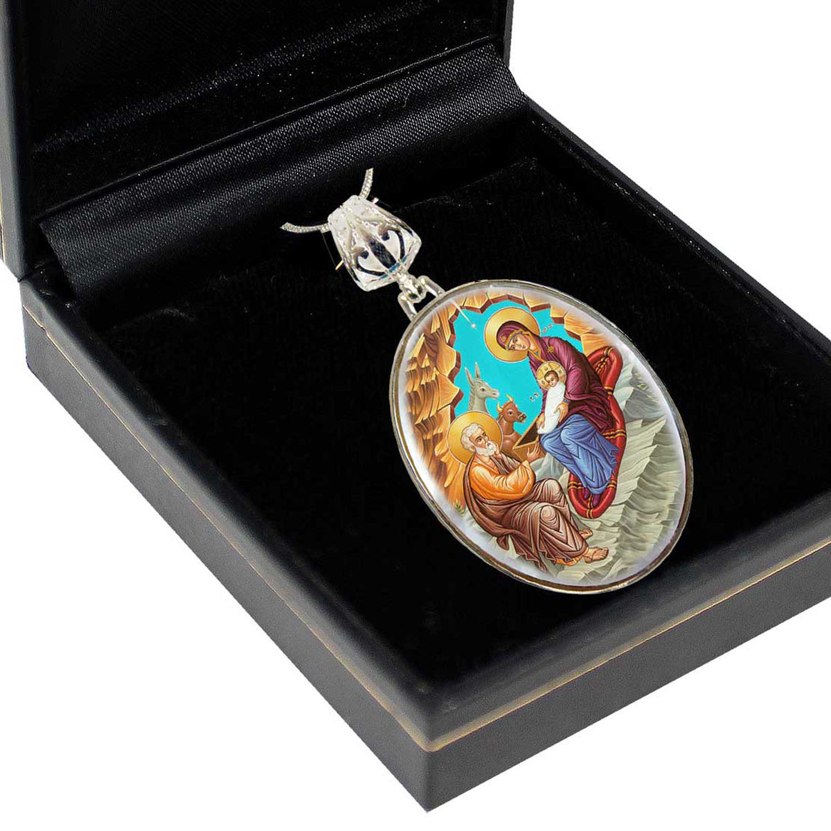 Orthodox Nativity Silver Plated Mother of Pearl Necklace Jewelry - 43052