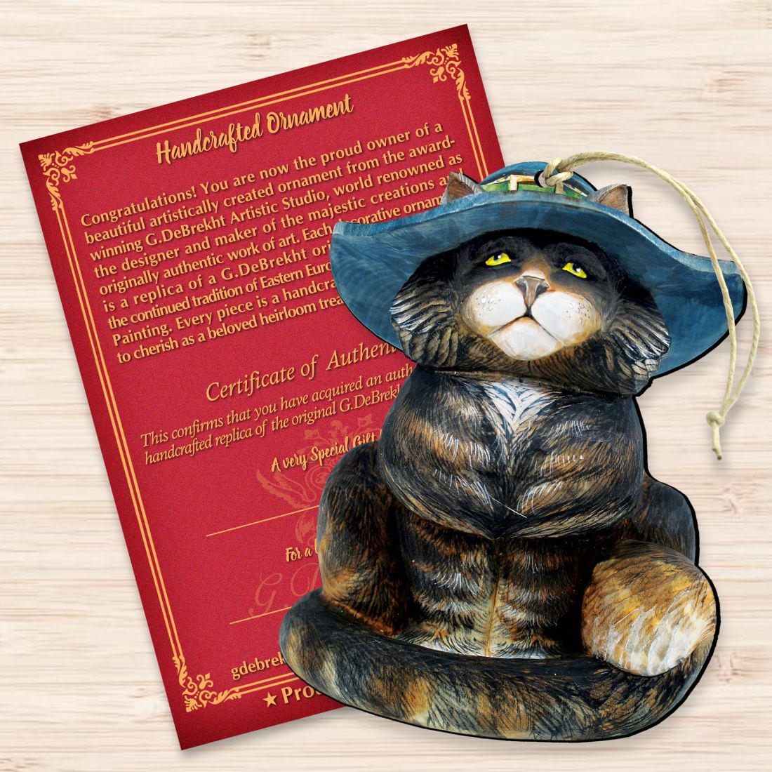 Cat in Hat Wooden Ornaments by G. DeBrekht - Thanksgiving Halloween Decor - 8158411