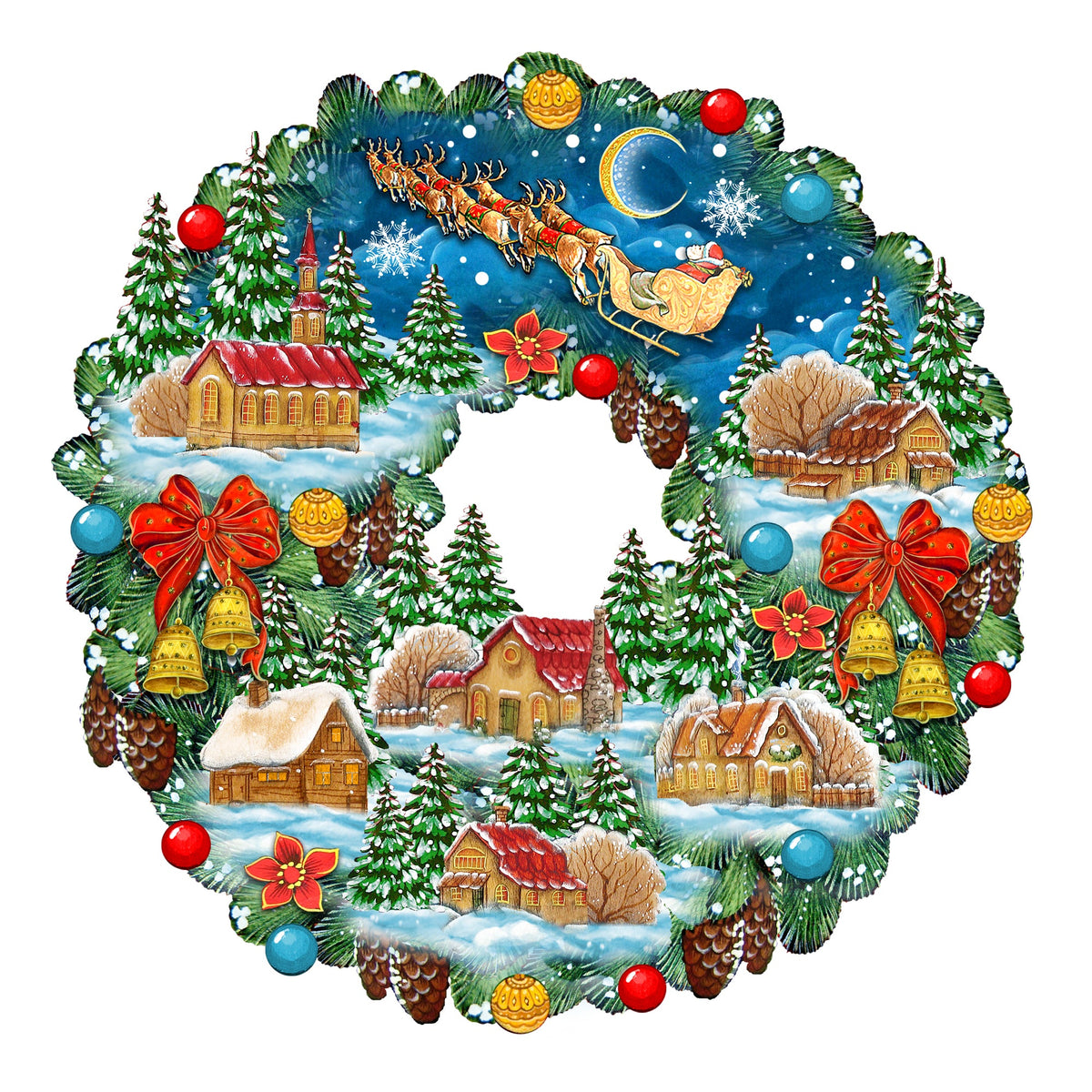 Up Up Wreath Christmas Door Decor by G. DeBrekht - Christmas Santa Snowman Decor - 8185315H