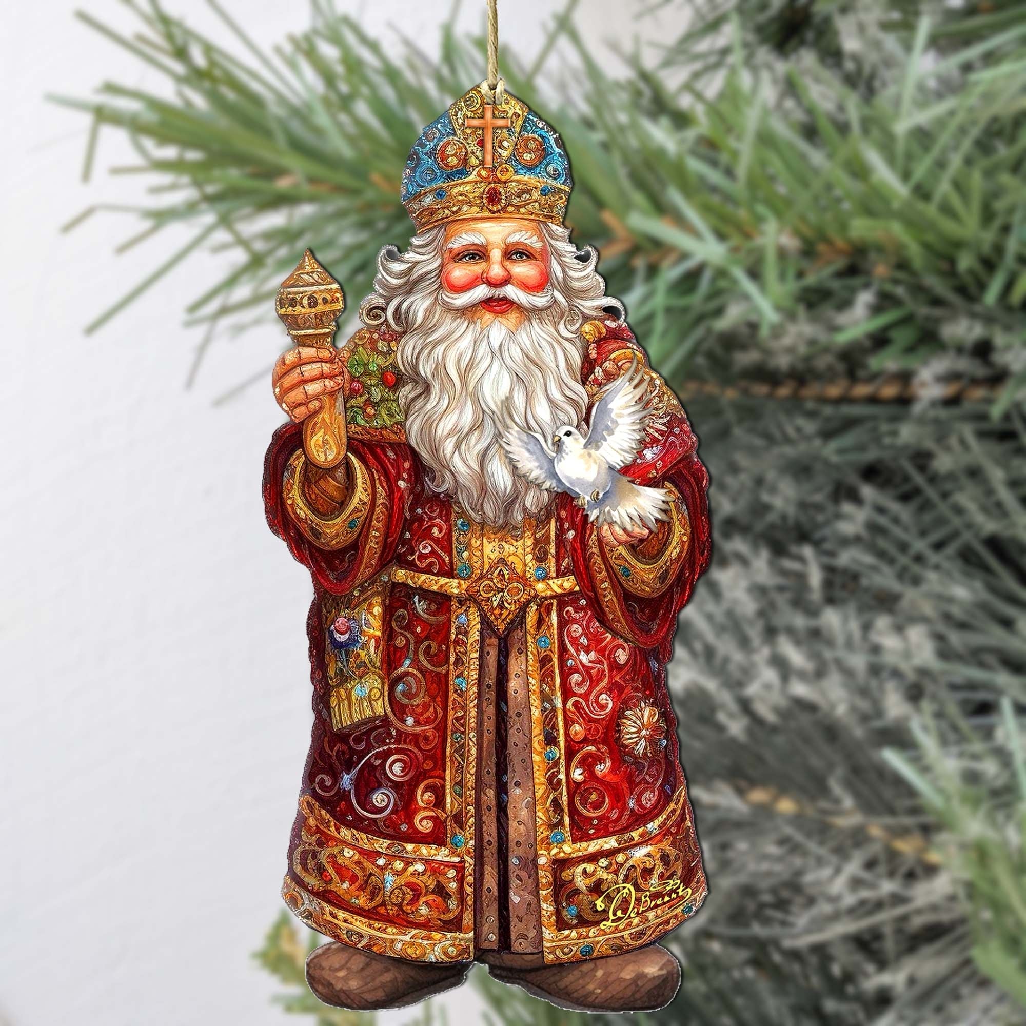 Santa's Dove of Hope Wooden Ornaments by G. Debrekht - Christmas Santa Snowman Decor - 8691416