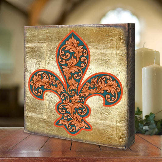 Cross Fleur-de-lis Wooden Gold Plated Wall Art by Museum Icon - Celtic Decor - 850442-09