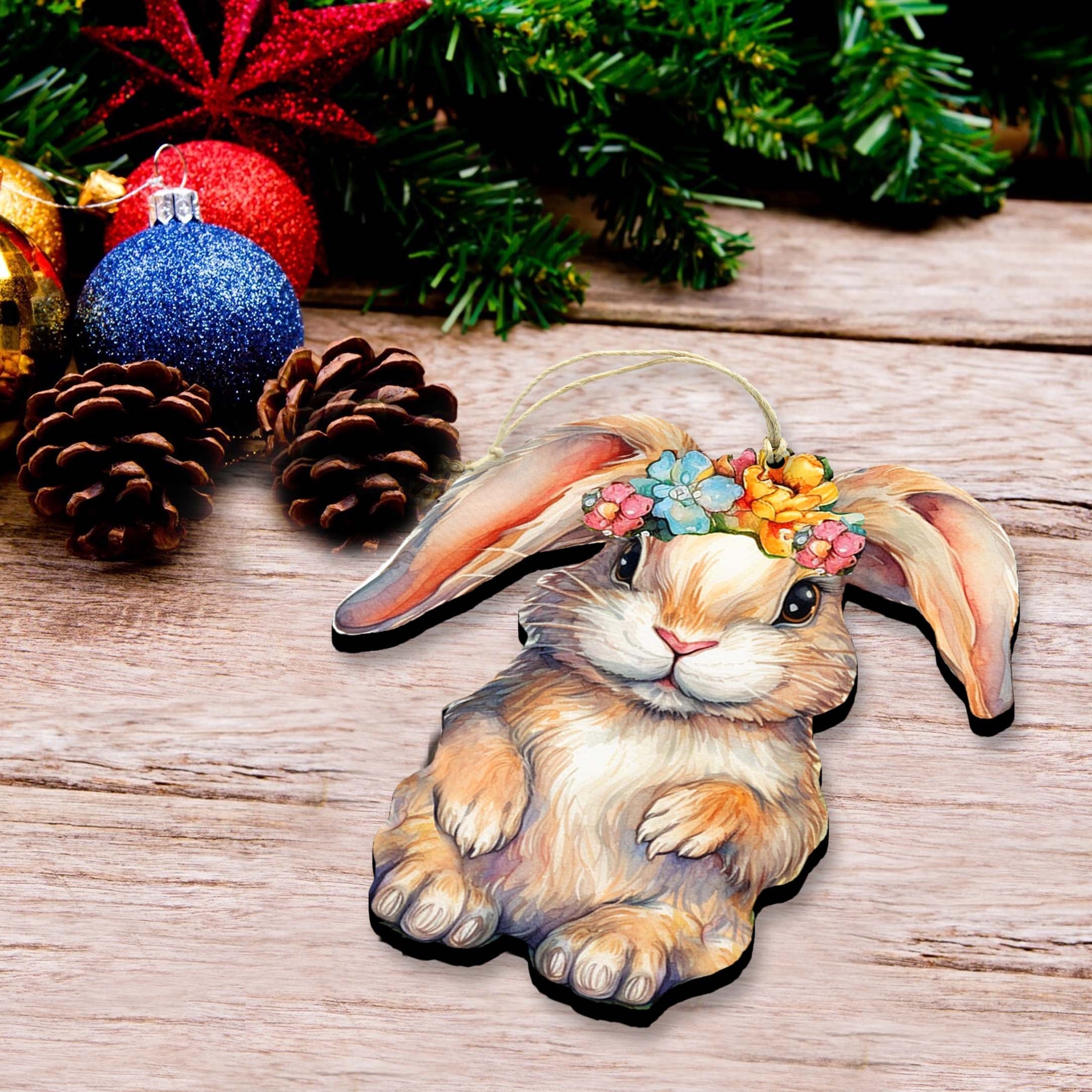 Easter Bunnies Eco Wood Ornaments Set of 3 by G. Debrekht - Easter Décor - 8091042-S3