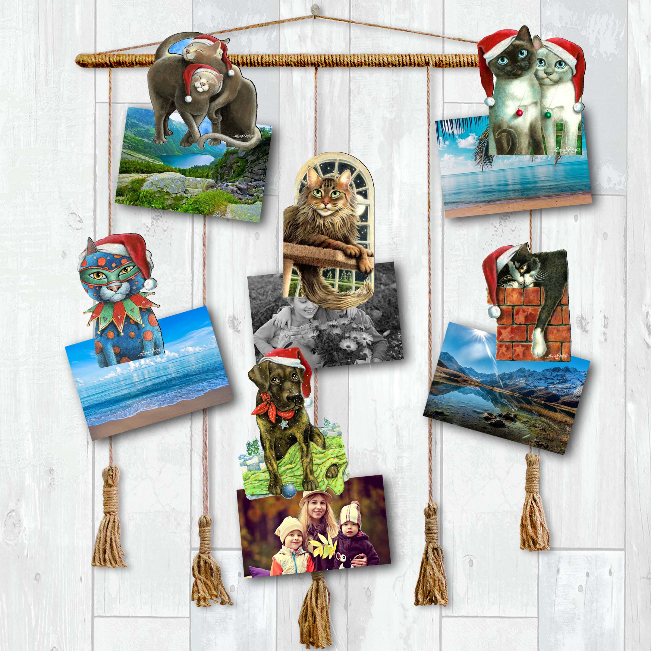Dog and Cats Clip-On Eco Wood Decorative Ornaments Set of 6 by L. Seeley  - Pets Dog and Cat Décor - 8090139C-S6