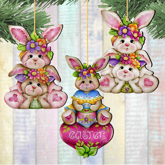 Easter Bunny Ornaments Set of 3- Spring Home Decor -Easter Basket Tag - Easter Gift by J. Mills-Price - 8091046-S3