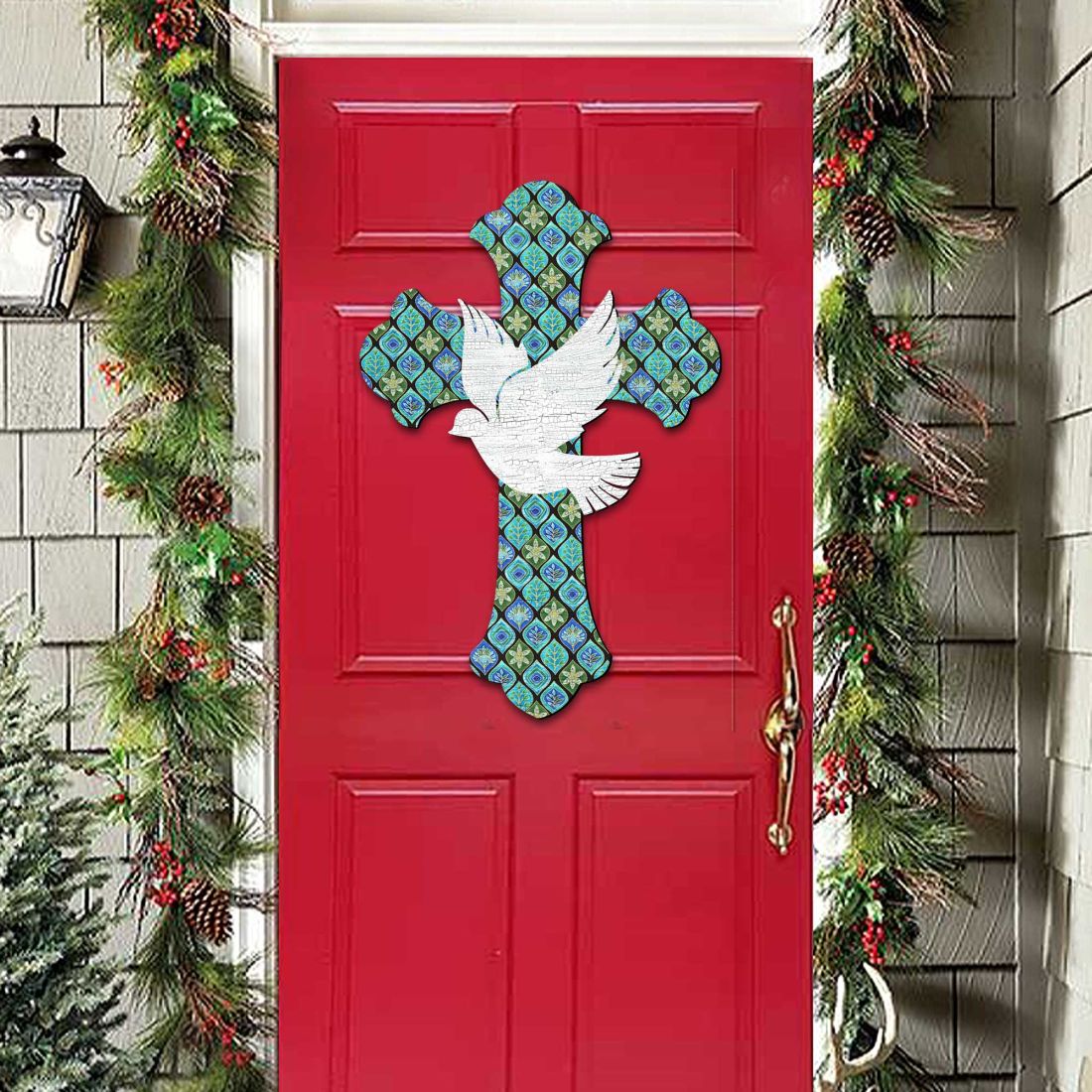 White Doves Cross Easter Door Decor by G. DeBrekht - Easter Spring Decor - 8191163-2H