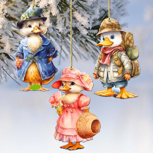 Easter Ducks Decorative Eco Wood Ornaments Set of 3 by G. Debrekht - Easter Decor - 8091043-S3