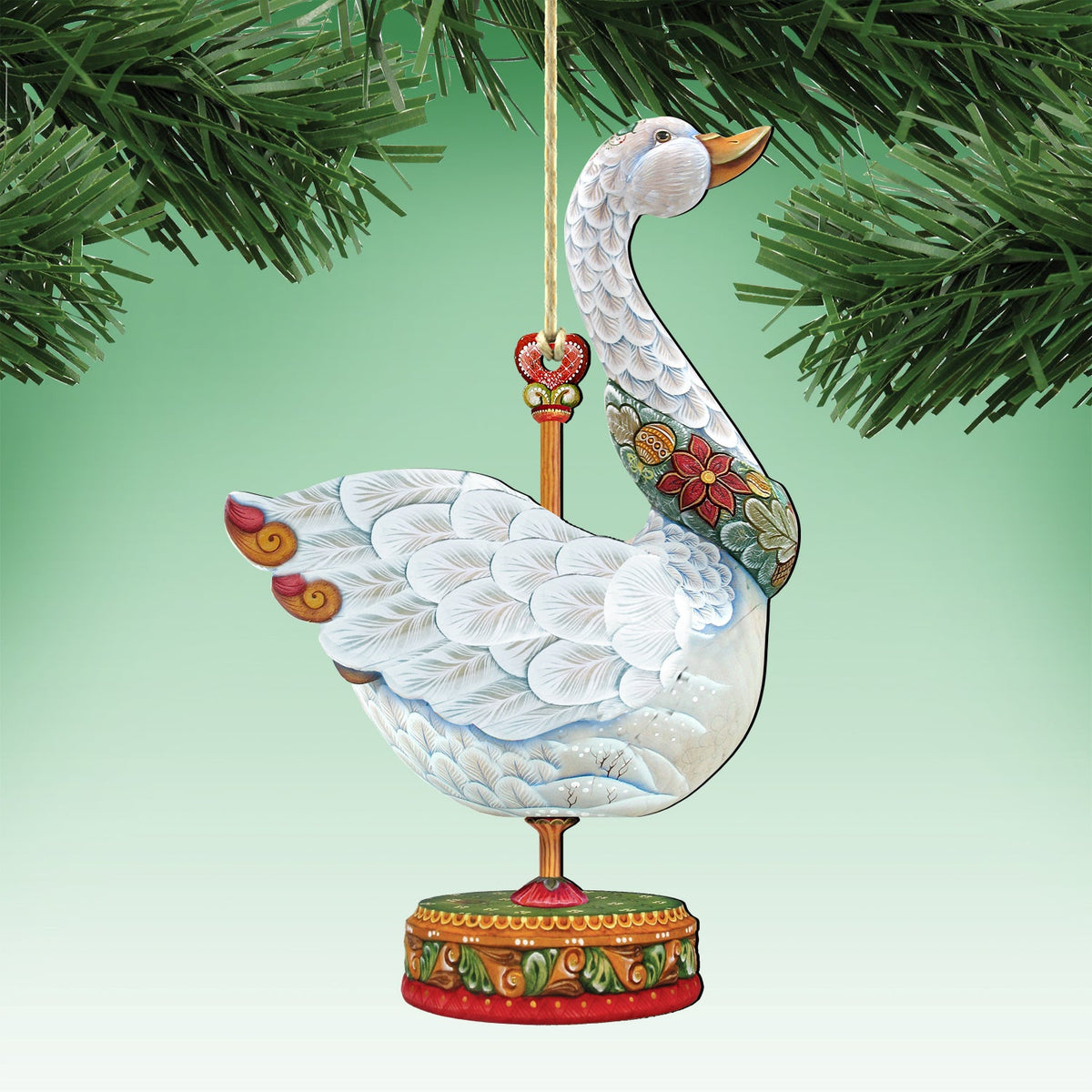 Carousel Wooden Ornaments Rooster, Goose, Flamingo Set of 3 by G. DeBrekht - Christmas Decor - 8100088S3
