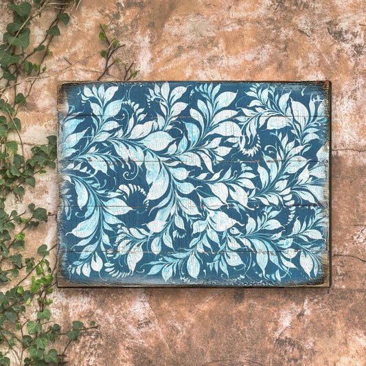 White and Blue Floral Rustic Wooden Wall Art by G. DeBrekht - Floral Ornamental Decor - 95005B