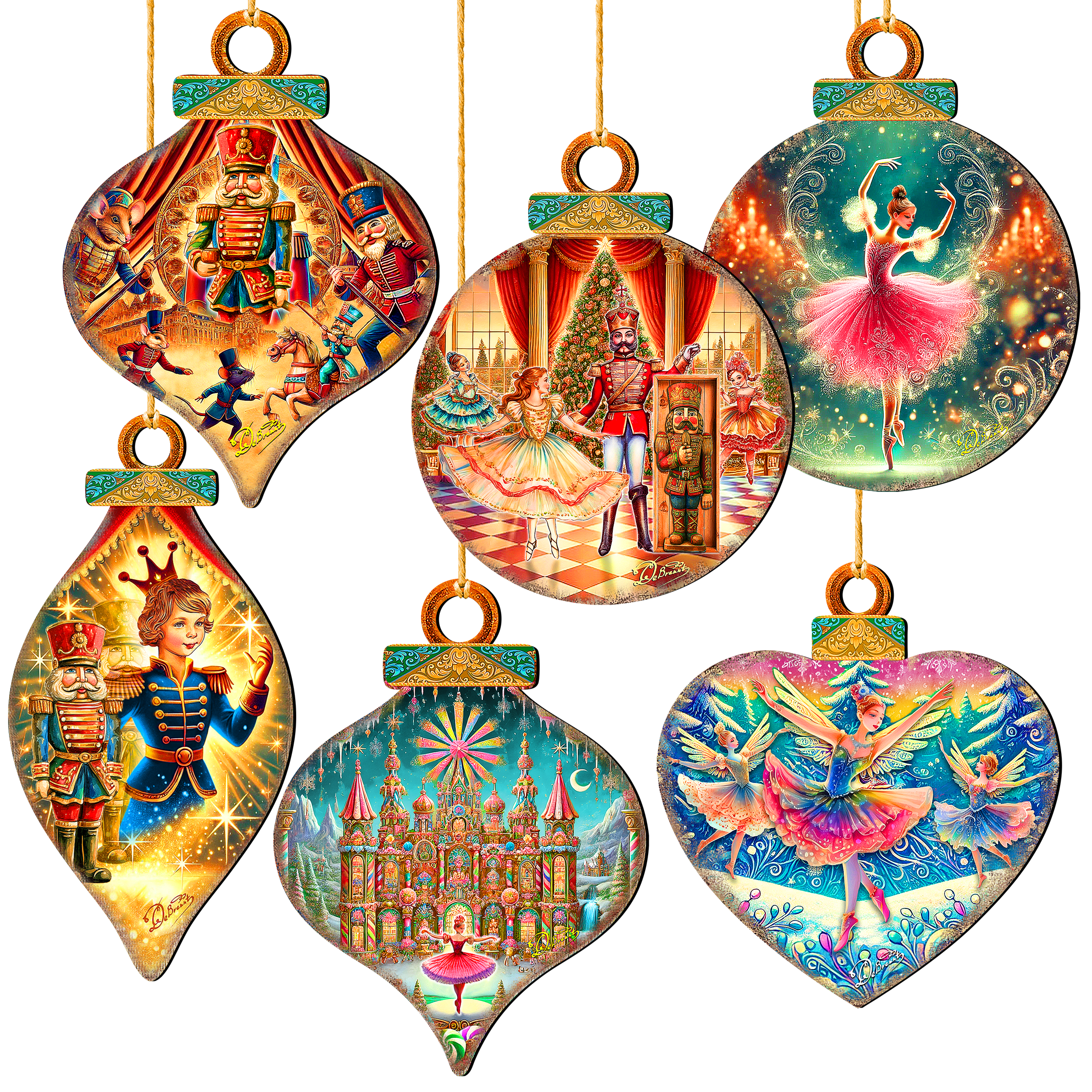 The Enchanted Nutcracker Suite Eco Wood Ornaments Set of 12 by G. DeBrekht - Christmas Décor - 8610103-S12