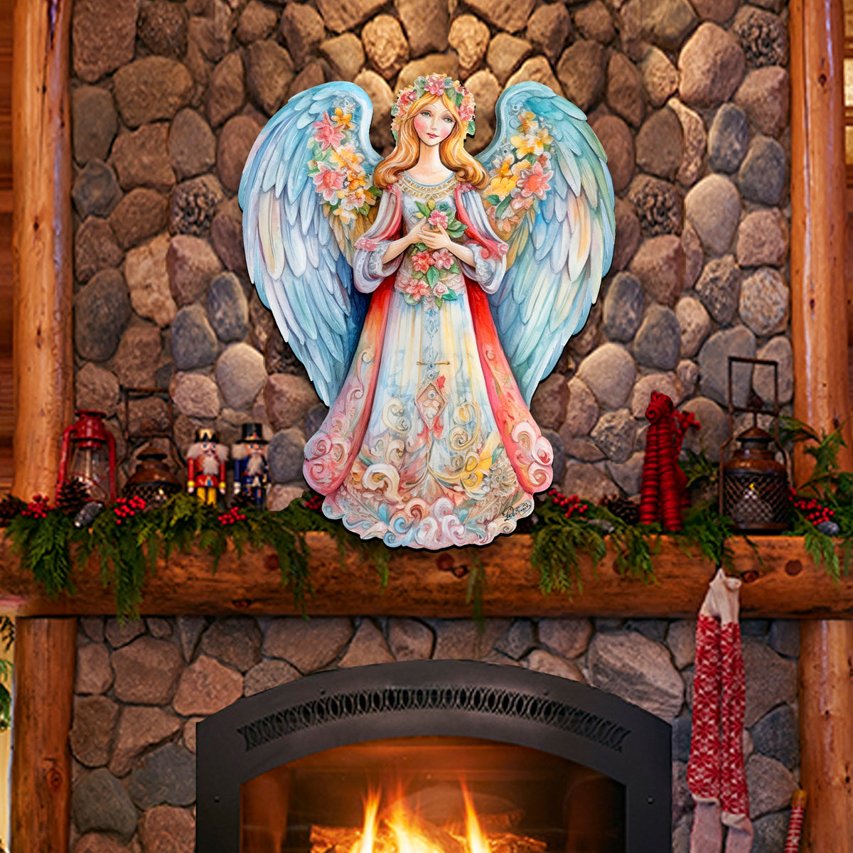 Blue Floral Angel Holiday Door Decor  by G. Debrekht - Christmas Decor - 8611024H