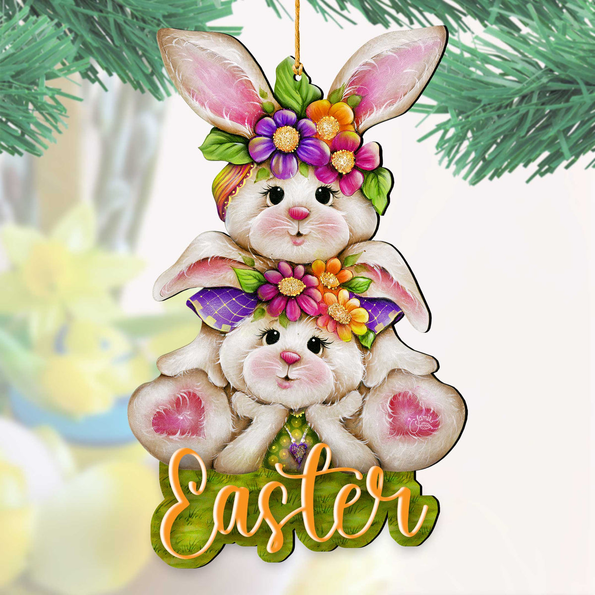 Handcrafted Easter Tree Decor - Easter Bunny Wooden Ornaments - Spring Home Decorations by J. Mills-Price - 8652829
