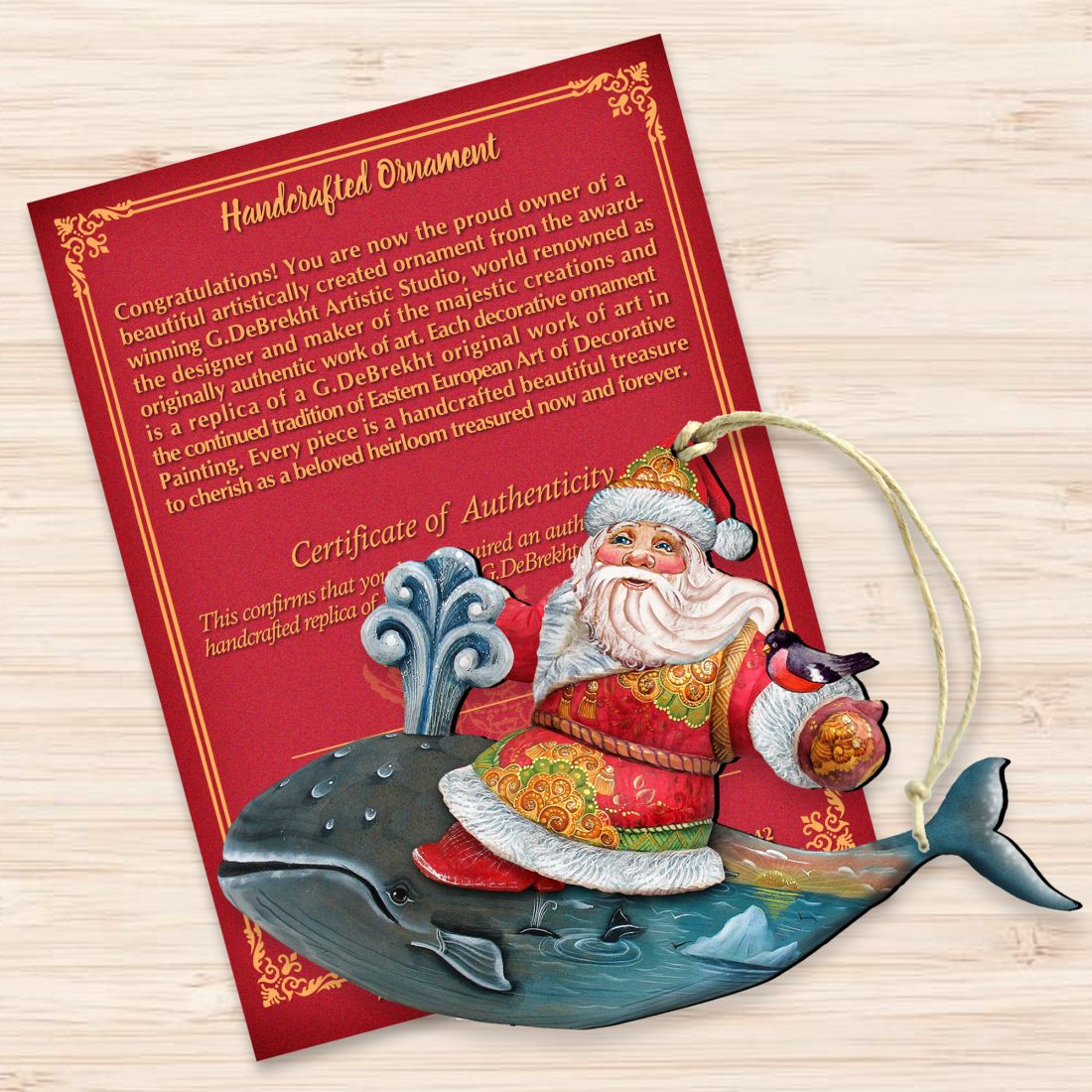 Whale Santa Wooden Ornaments by G. DeBrekht - Christmas Santa Snowman Decor - 8117827