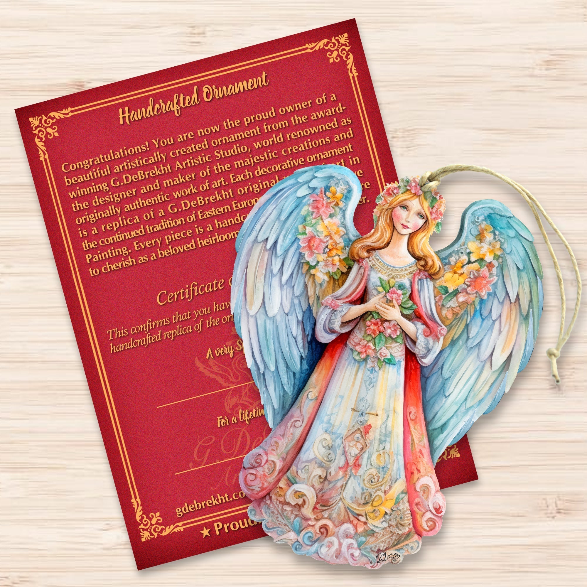 Blue Floral Angel Wooden Ornaments by G. DeBrekht Nativity Holiday Decor - 8611024