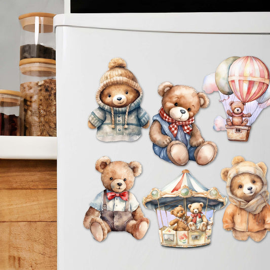 Teddy Bear Decorative Eco Wood Magnets Set of 6 by G. Debrekht - Family Love Décor - 8090025G-S6