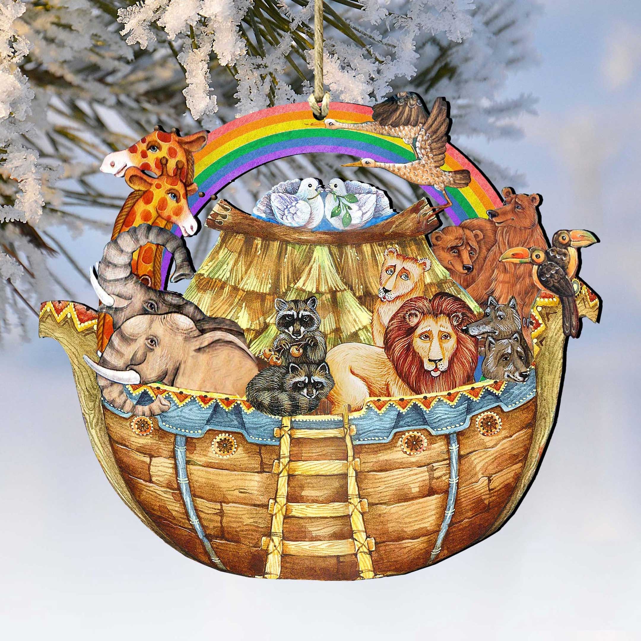 Noah's Ark Christmas Wooden Ornaments by G. DeBrekht - Nativity Holiday Decor - 8114050