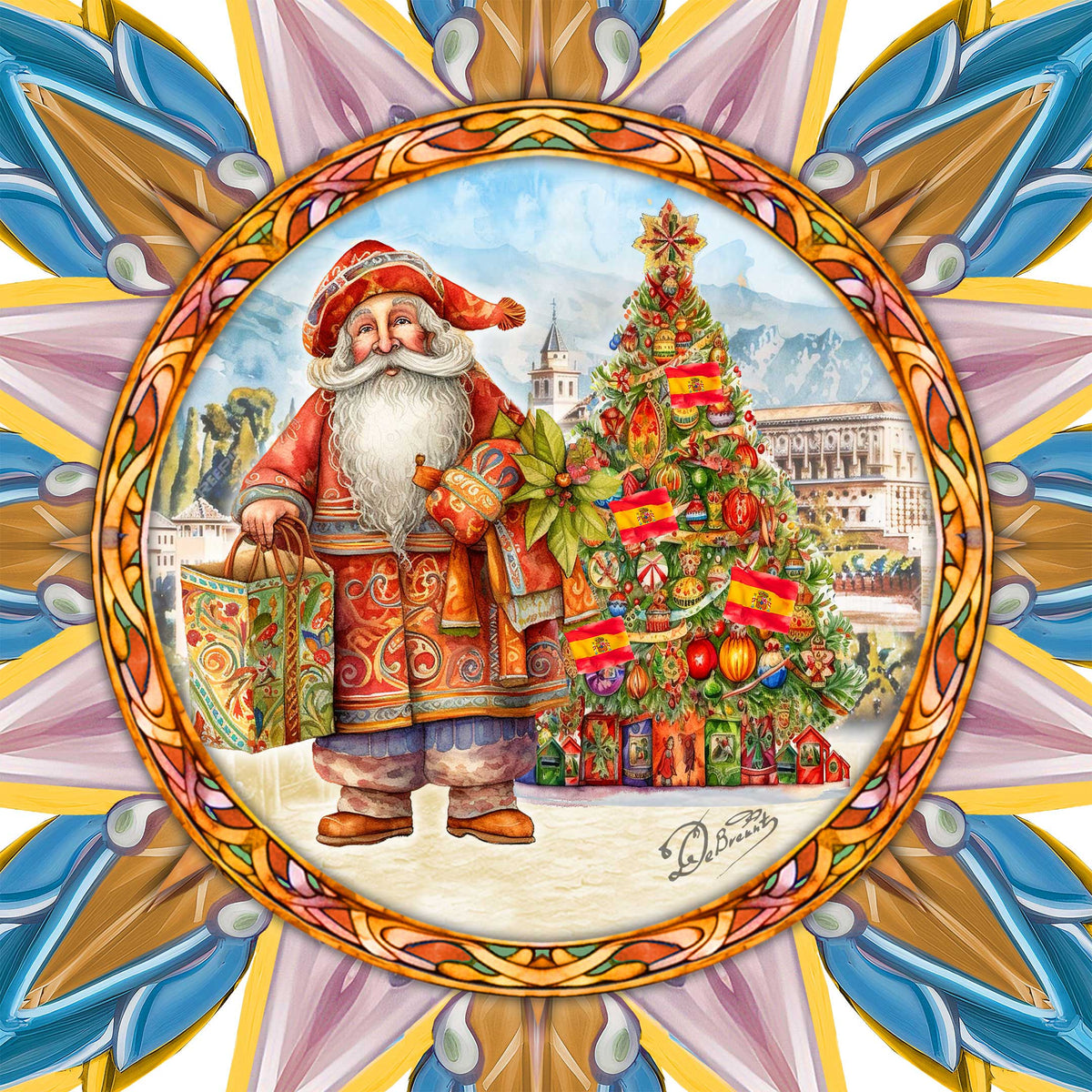 Spanish-inspired Santa Tree Topper Wooden Décor by G. Debrekht  - Santa Snowman Décor - 89524