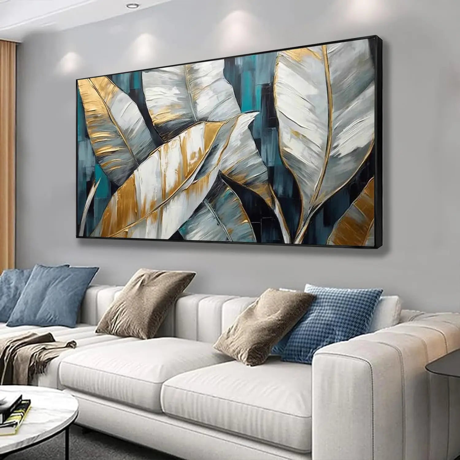 Abstract Golden Green Banana Leaf Canvas Art