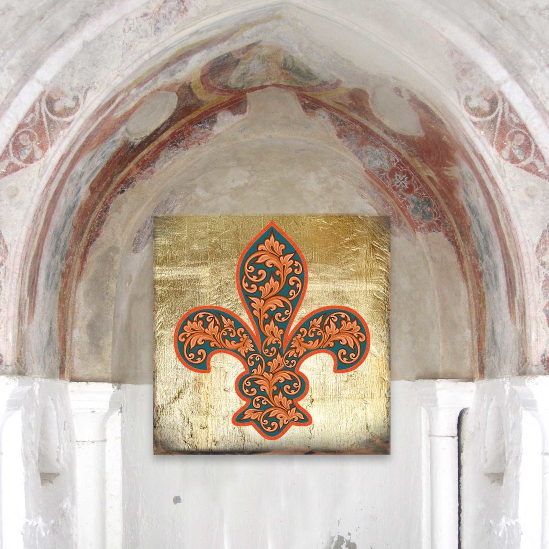 Cross Fleur de Lis Wooden Gold Plated Wall Art by Museum Icon - Celtic Decor - 850442-09