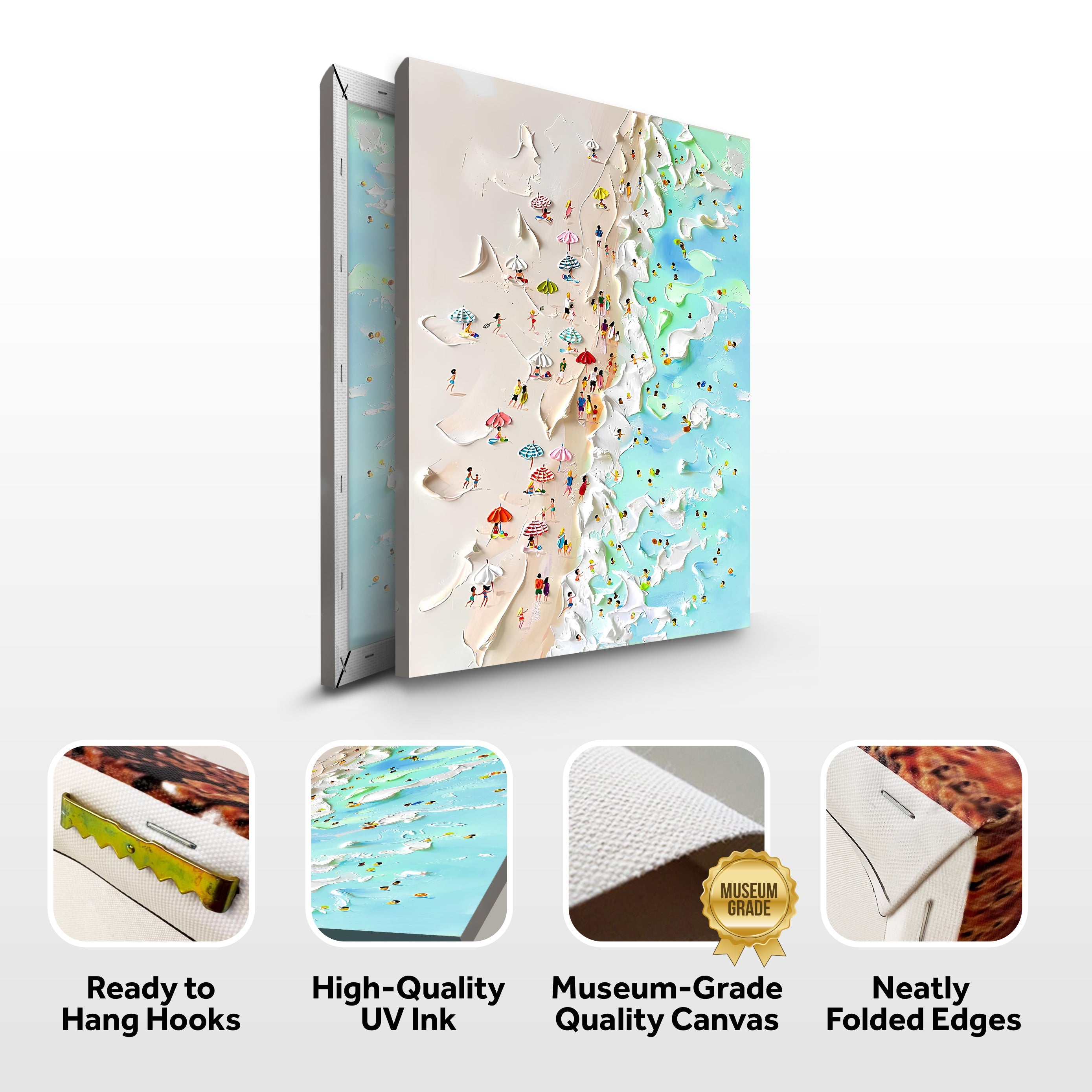 Beachfront painting on canvas by Tailored Canvases, featuring a coastal wall art scene with sandy beaches and ocean views.