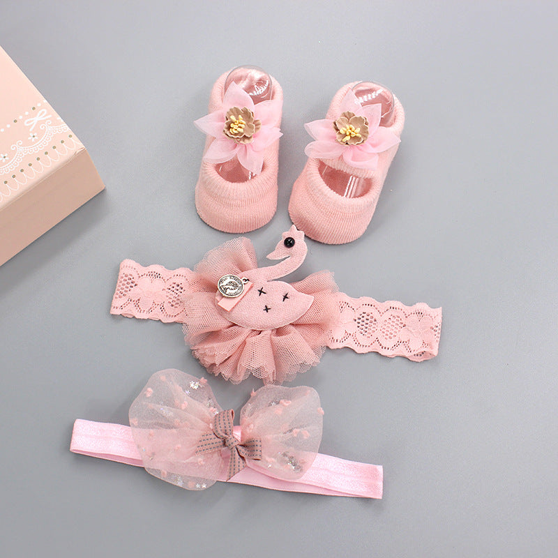 Flower Baby Girl Headband Socks Set Shoes With  Crown Bows Newborn Headbands For Girls Turban Baby Hair Accessories