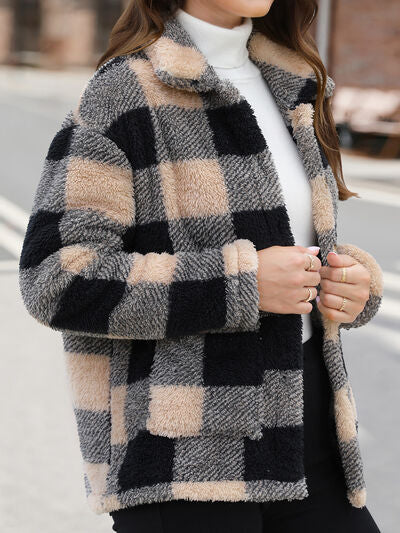Beautiful Red Women Drop Shoulder Fuzzy Button-Up Jacket Soft And Comfortable Casual Fit Jacket