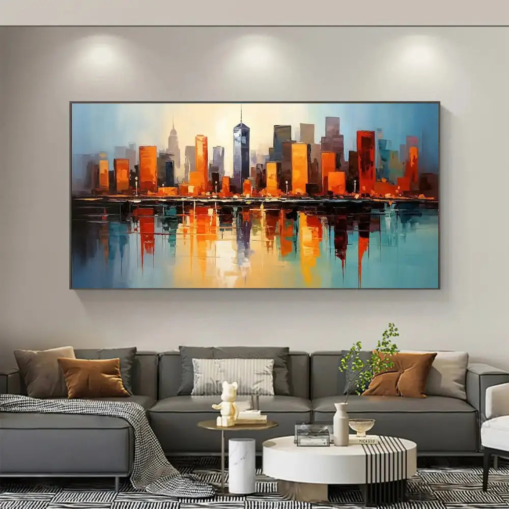 Handmade Abstract City Oil Painting Canvas Art