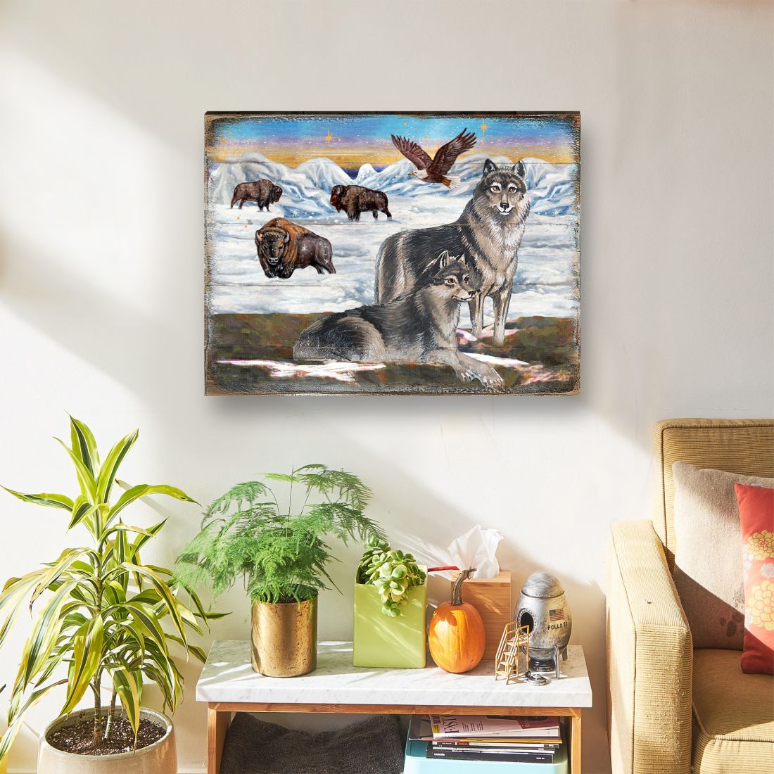 Winter Wolves Art Wooden Wall Art by Nature Wonders - Nature Wildlife Decor  - 95222B