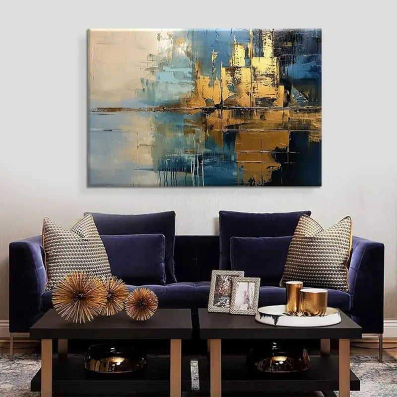 Handmade Blue Abstract Oil Painting Canvas Decor