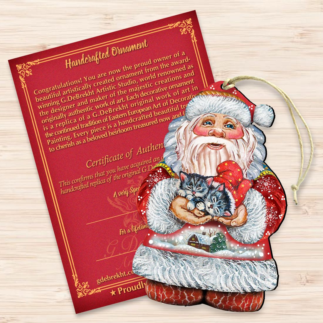 Kitten Holiday Santa Wooden Ornaments by G. DeBrekht - Christmas Santa Snowman Decor - 8117808