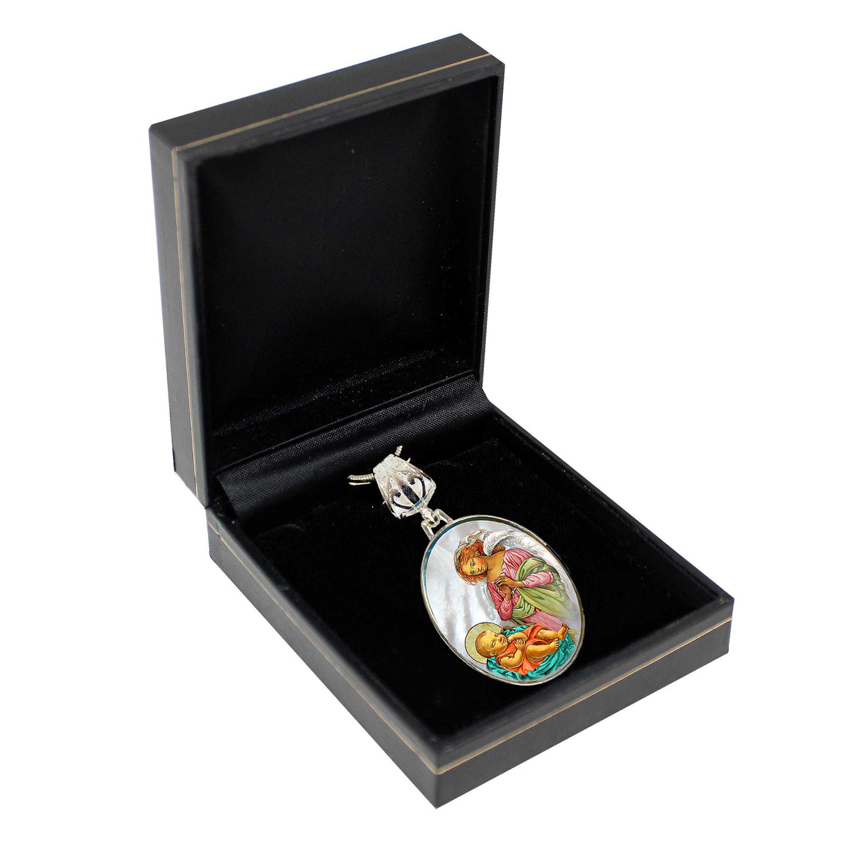 Blessing Angel with Child Silver Plated Mother of Pearl Silver Necklace - 43028