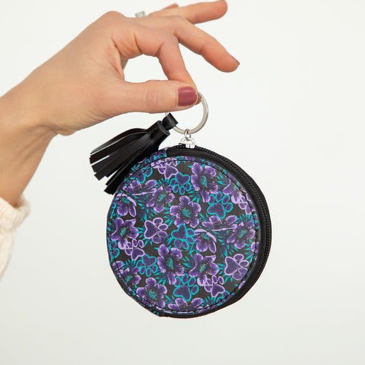 Midnight Floral Paw Print Coin Purse