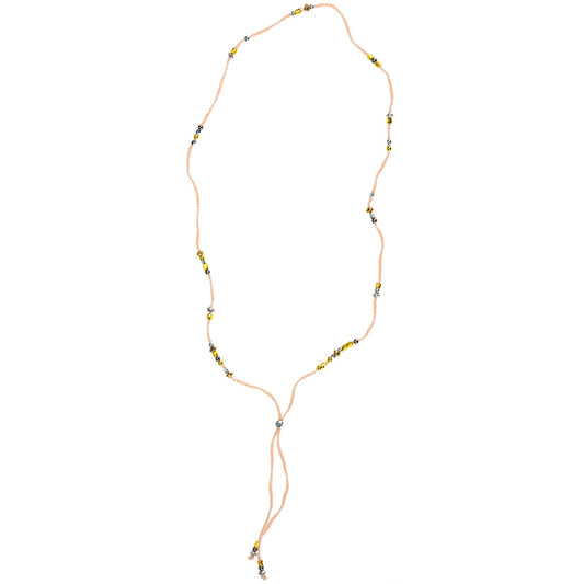 Mixed Metal Beads & Silk Cord Pink Necklace/Bracelet Wrap