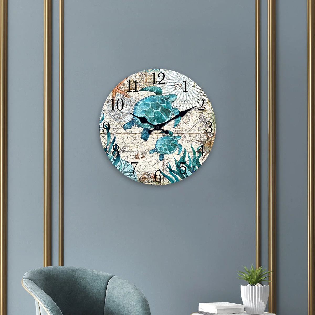 Creative Turtle Wooden Wall Clock Living Room Bedroom Kitchen Home Decoration Silent Quartz Clock Holiday Gift 10-Inch 12-Inch 14Inch 16Inch (No Battery)