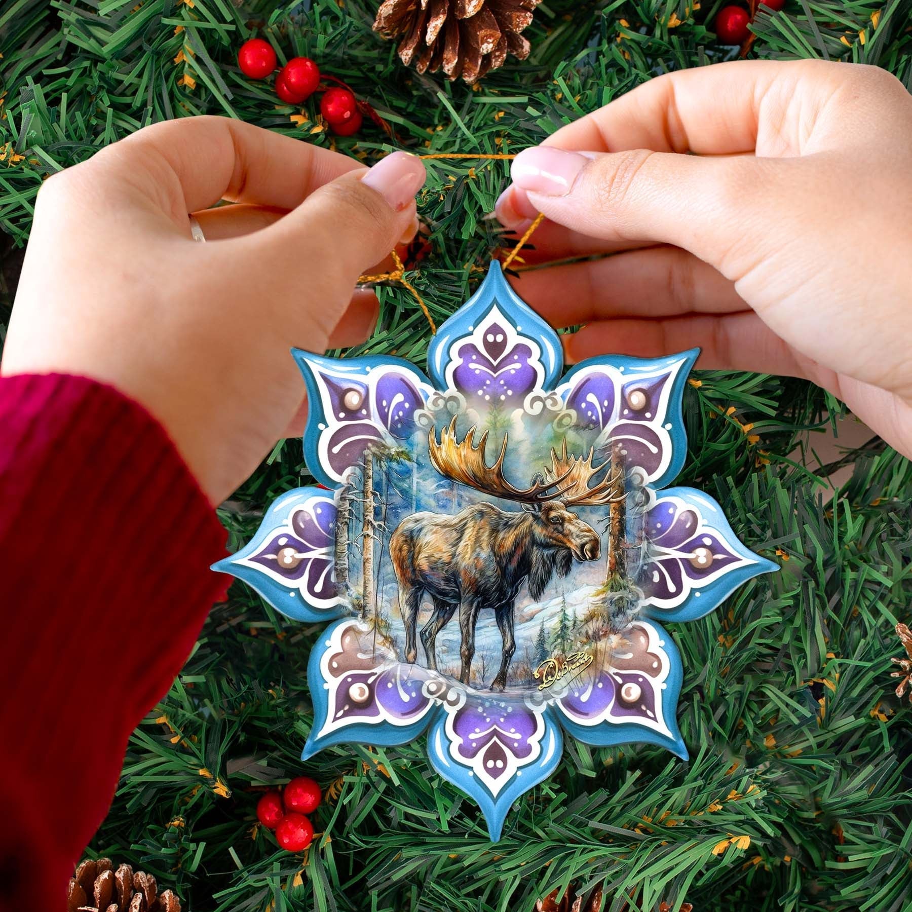 Moose Snowflake Wooden Ornaments by G. Debrekht - Nature Wildlife Decor - 8688414